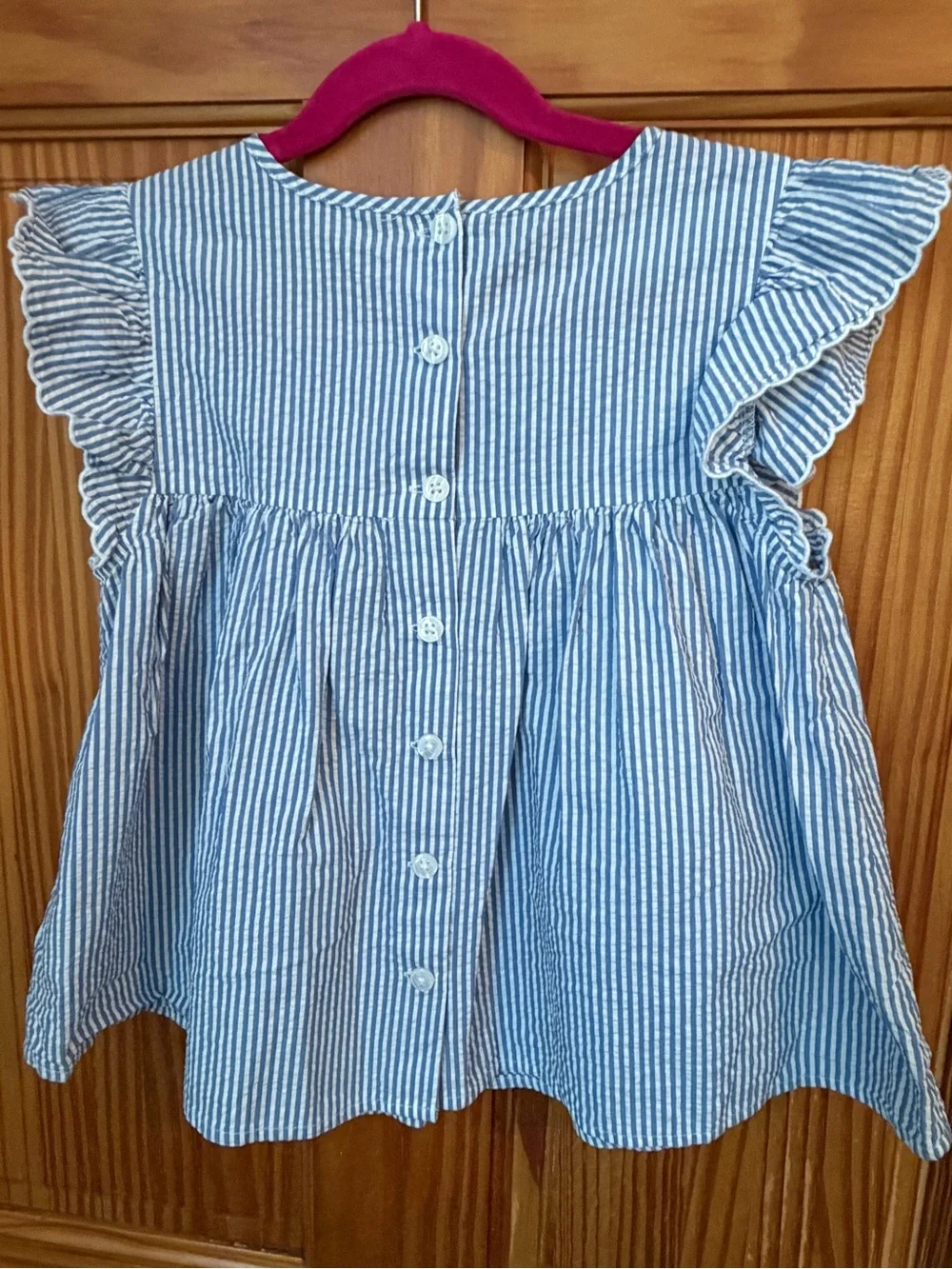 Polo by Ralph Lauren Blue & White Striped Ruffle Sleeve Top